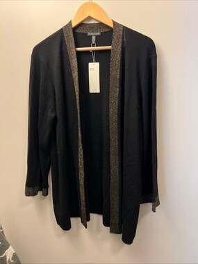 NWT Eileen Fisher Women's Open-Front  Shimmer Merino Cardigan Sweater Size L